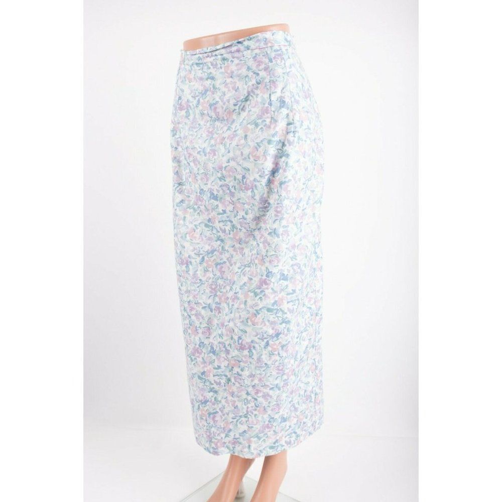 Vintage 1980s Womans Midi Skirt Suit M Blazer Pastel Floral Puff Sleeves Purple - Picture 3 of 12